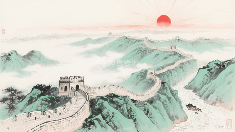 万里长城水墨山水画中国画