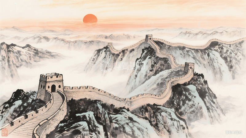 万里长城山水画中国画