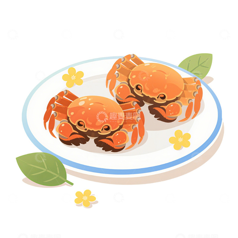 高清大图下载【趣麦麦图】秋季大闸蟹螃蟹美食插画素材