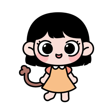 带猫尾巴黑发女孩卡通插画