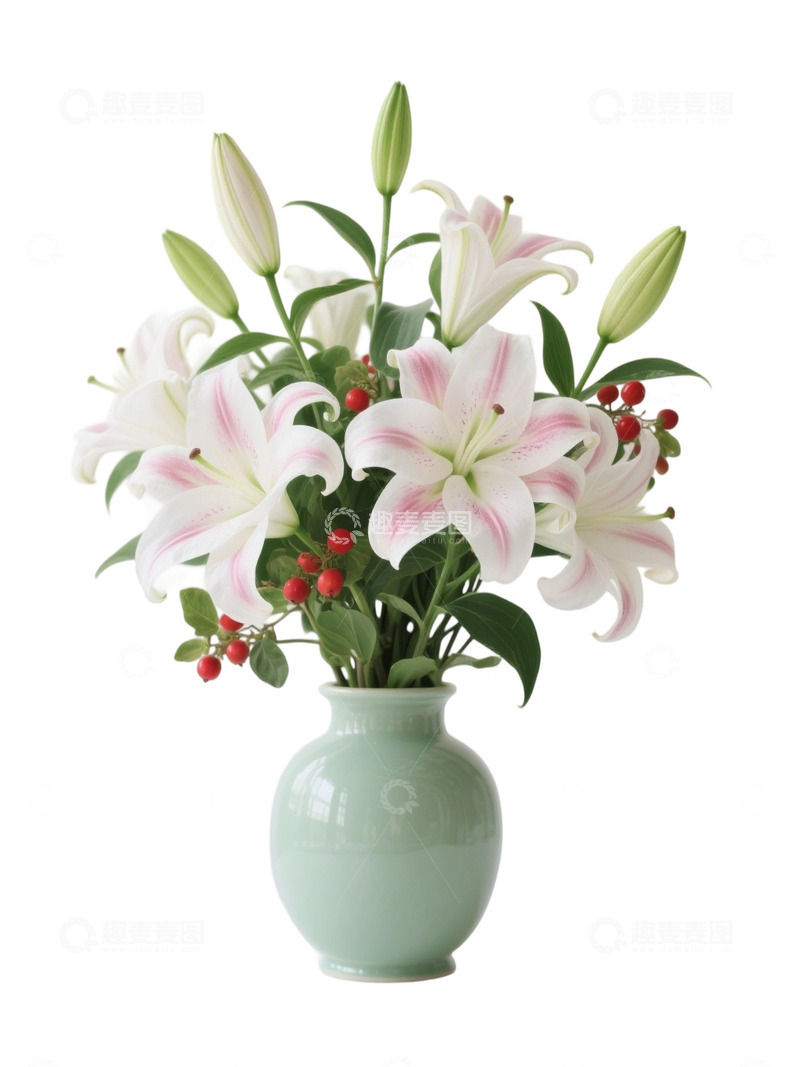 高清大图下载【趣麦麦图】百合花瓶免扣素材0