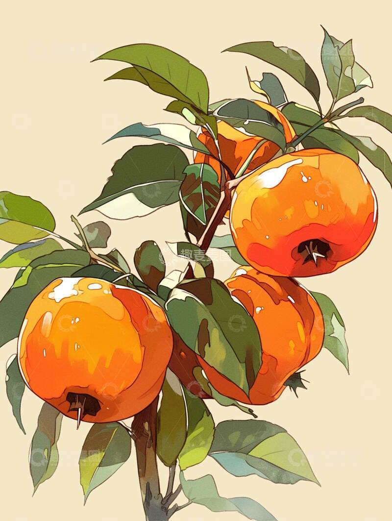 高清大图下载【趣麦麦图】柿子  浑圆饱满  扁圆如饼