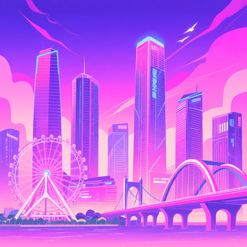 扁平风格城市地标建筑元素