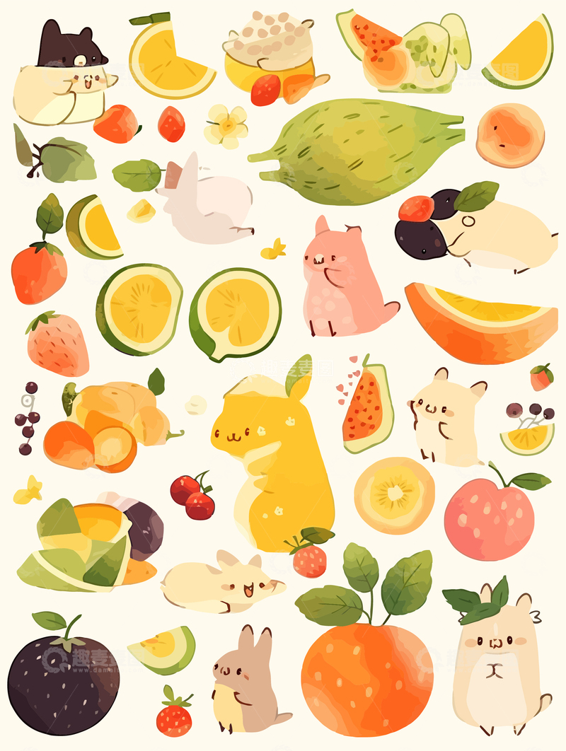 源文件下载【趣麦麦图】手绘卡通插画动物花草扁平风设计图 28