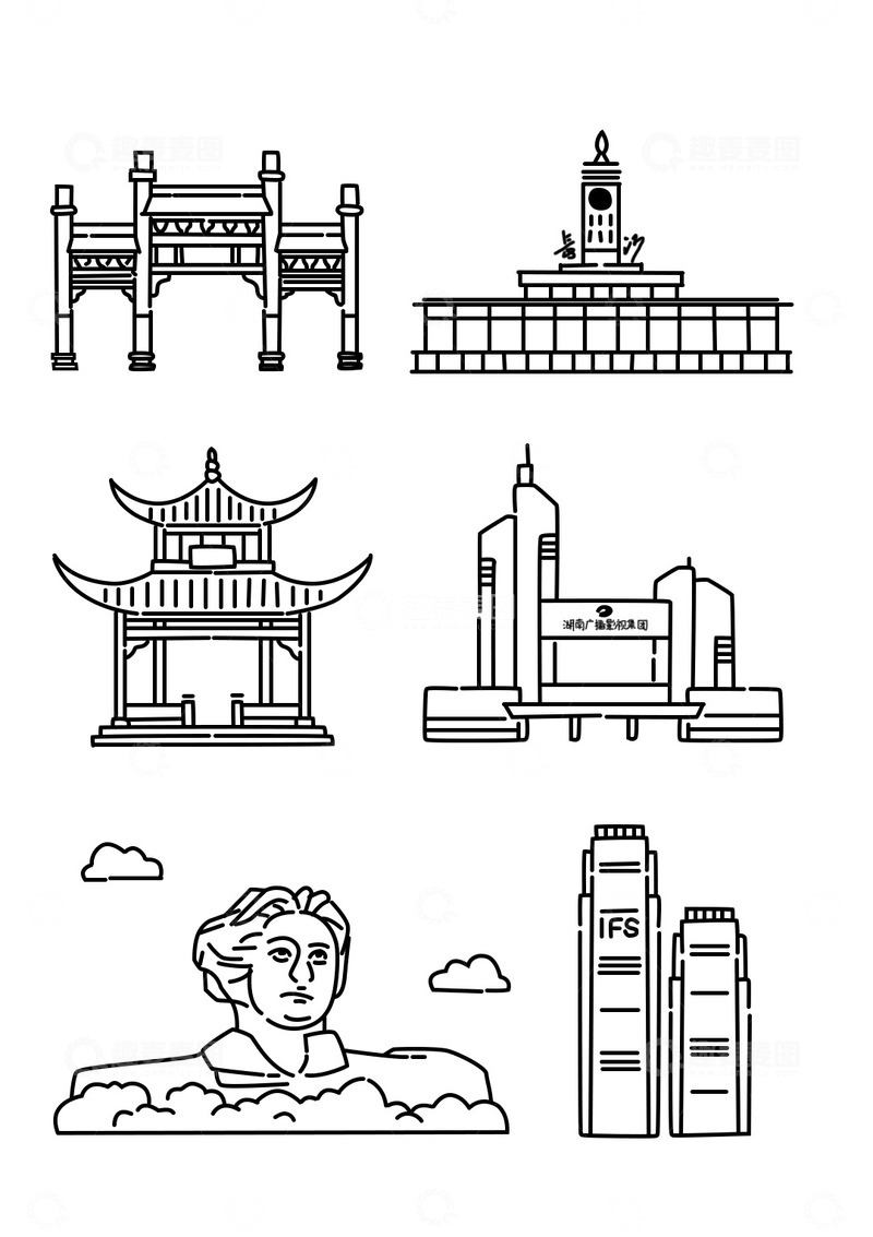 长沙手绘地标建筑