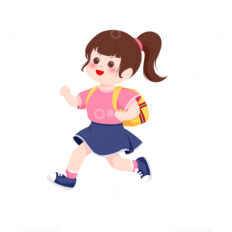 卡通开学季背包小女孩上学元素