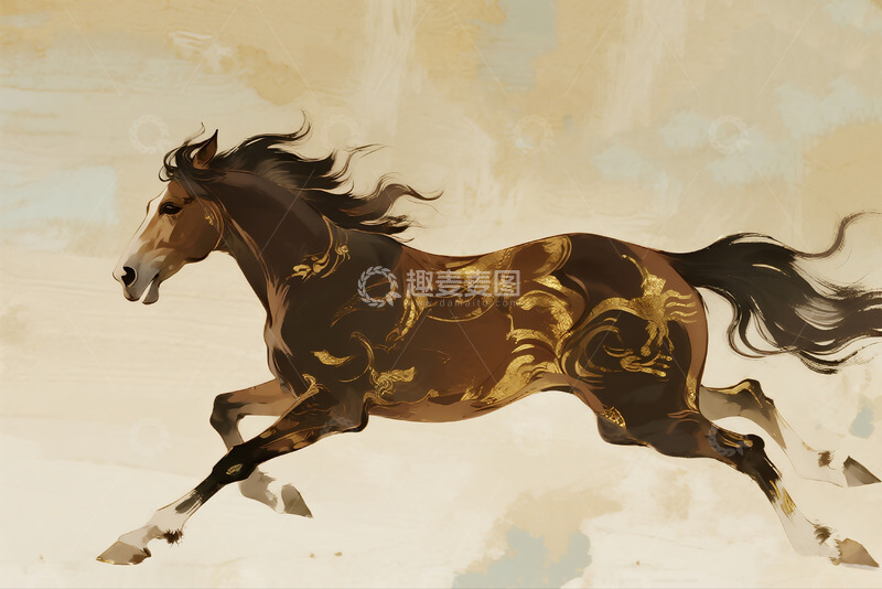 高清大图下载【趣麦麦图】骏马奔驰的厚涂画作