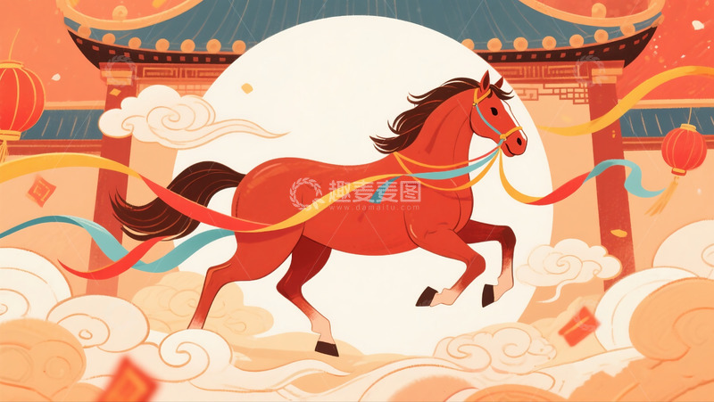 高清大图下载【趣麦麦图】2026马年春节插画