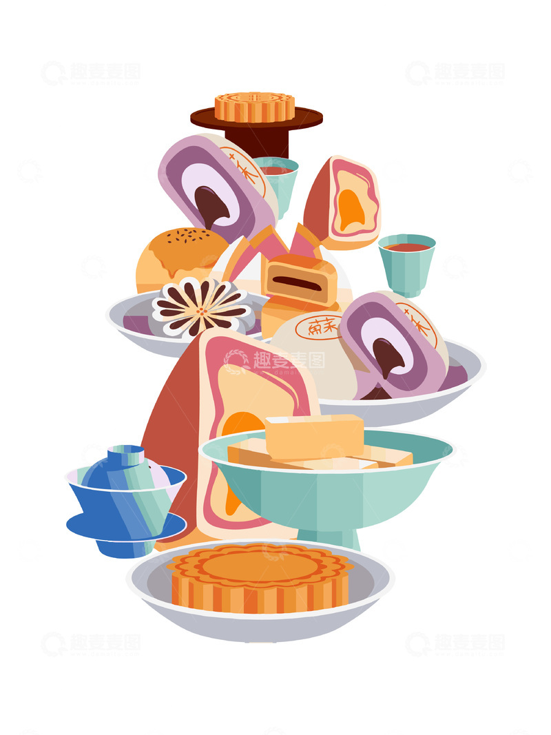 源文件下载【趣麦麦图】中秋节月饼糕点甜品美食食物