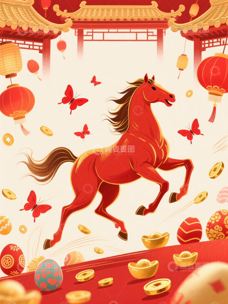 高清大图下载【趣麦麦图】2026马年新春插画素材