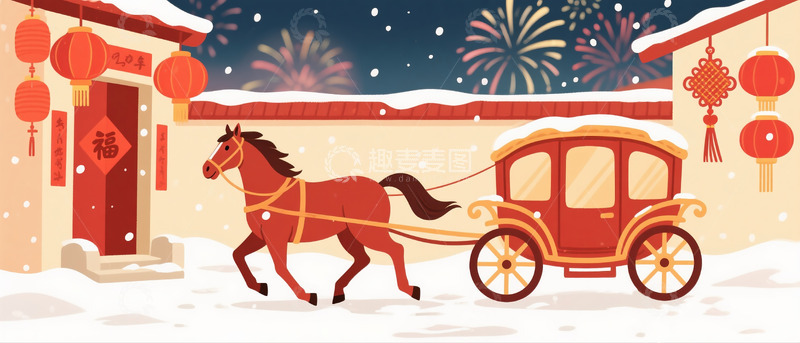 高清大图下载【趣麦麦图】2026新春马年氛围插画