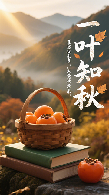 立秋节气海报素材一叶知秋氛围感背景