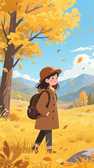 秋日秋季出游插画素材女生人物矢量素材