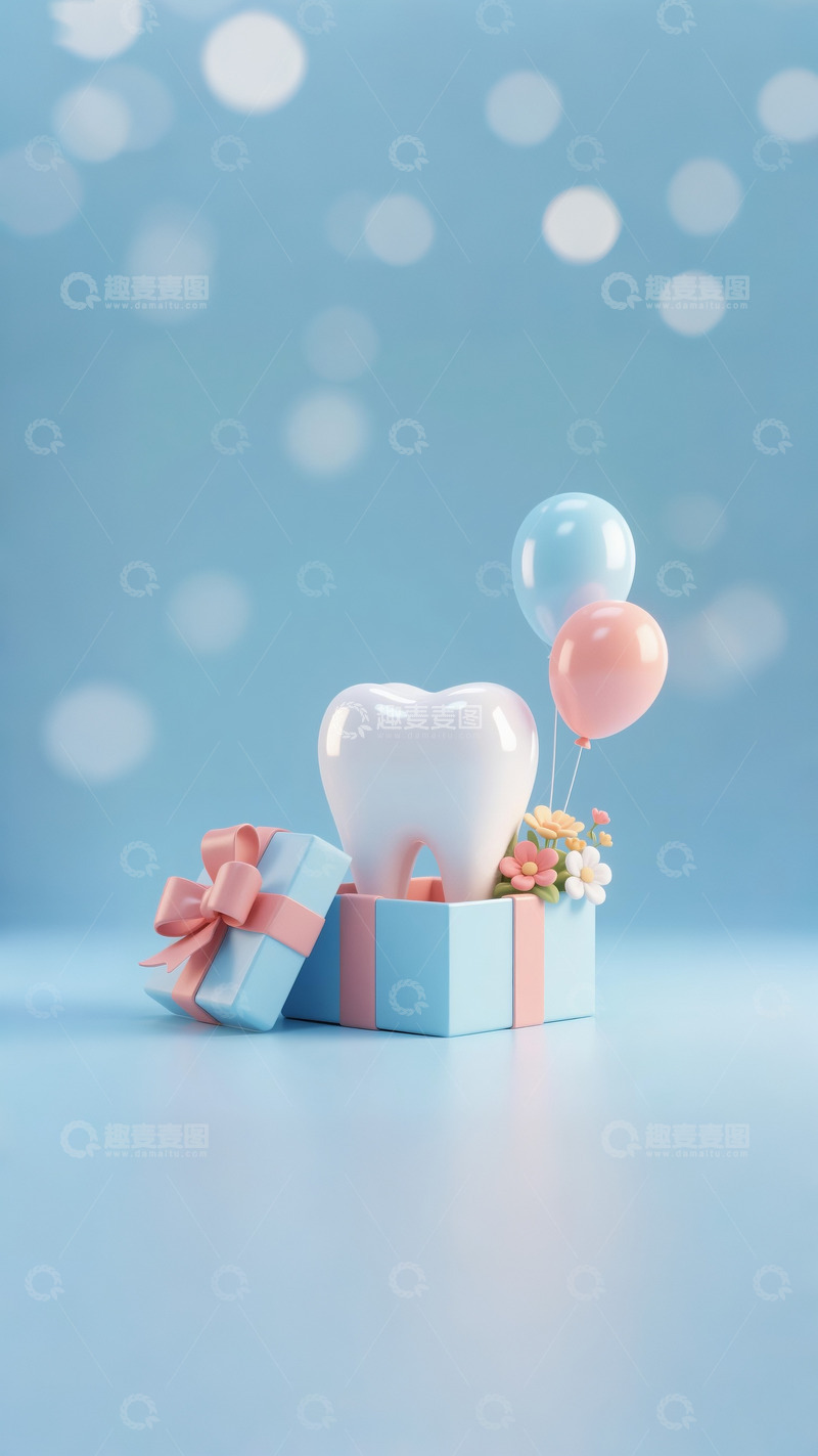 高清大图下载【趣麦麦图】口腔牙科诊所牙齿蓝色礼盒气球3