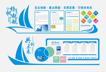 蓝色文化墙,蓝色系展板,企业文化墙