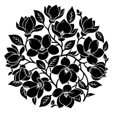 玉兰花黑白剪影