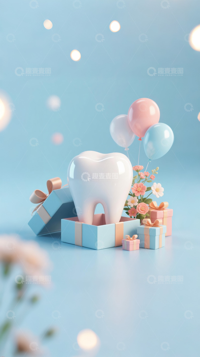 高清大图下载【趣麦麦图】口腔牙科诊所牙齿蓝色礼盒气球4