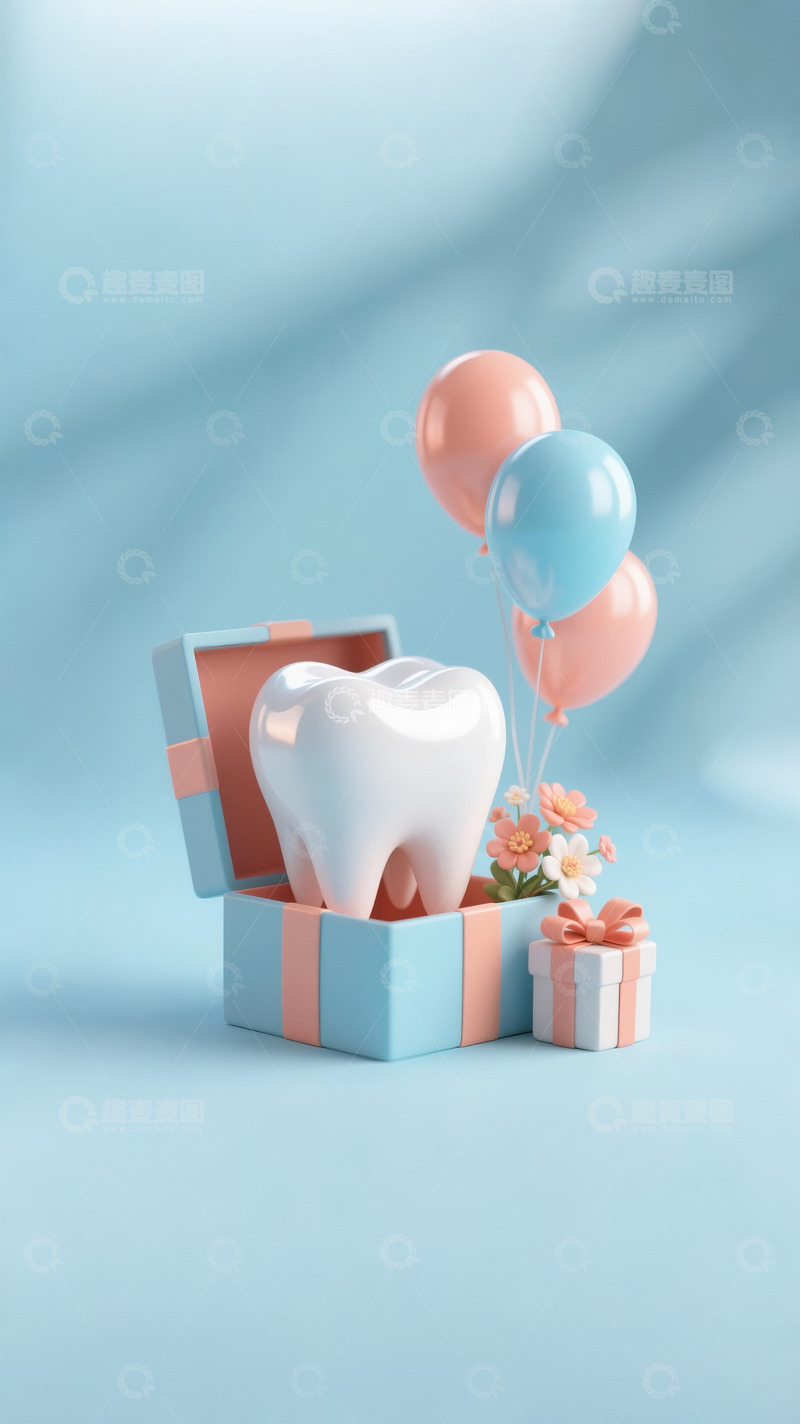 高清大图下载【趣麦麦图】口腔牙科诊所牙齿蓝色礼盒气球2
