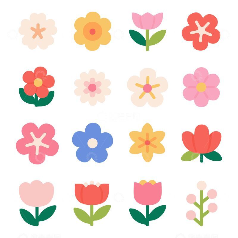 源文件下载【趣麦麦图】卡通矢量花朵图鉴