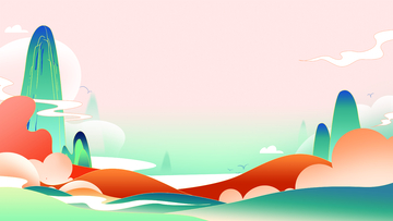 彩绘卡通山峰群山丘陵山坡草丛