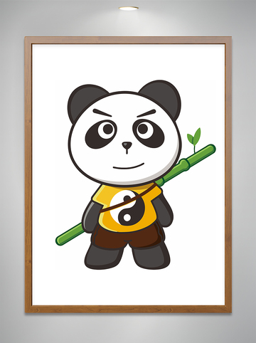 熊猫一身正气拿着竹子矢量图
