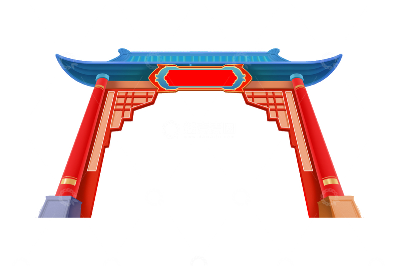 彩绘龙门大门牌楼门楼山门建筑线稿