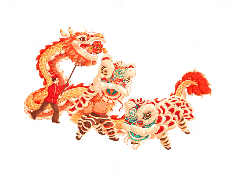 源文件下载【趣麦麦图】-元旦春节新年舞狮舞龙醒狮