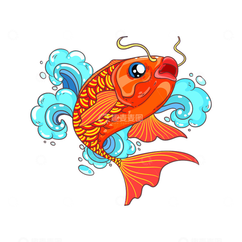 元旦春节新年锦鲤鲤鱼金鱼浪花