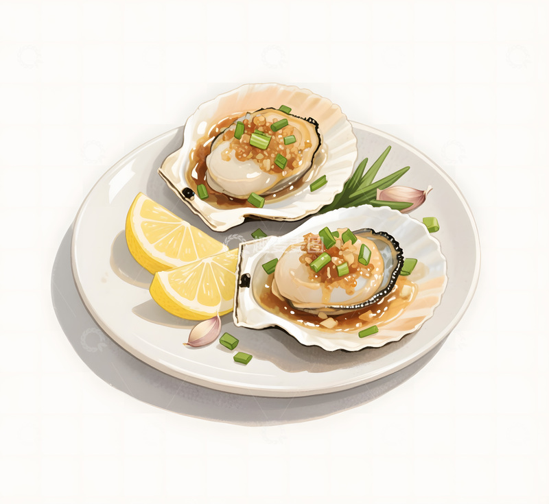 高清大图下载【趣麦麦图】手绘蒜蓉扇贝插画插图