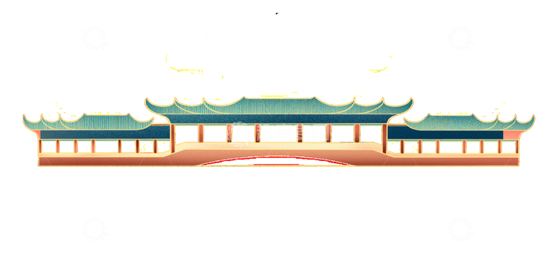 源文件下载【趣麦麦图】彩绘桥廊桥梁廊桥走廊建筑线稿