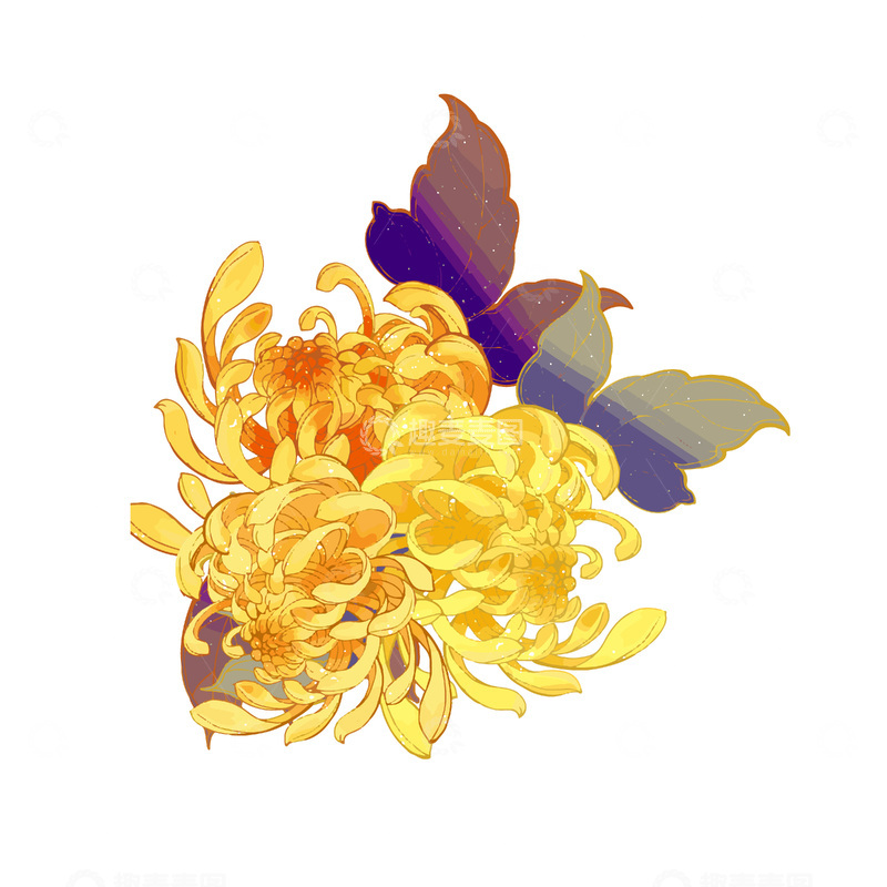 源文件下载【趣麦麦图】中秋节菊花秋菊花朵花卉绿叶叶子