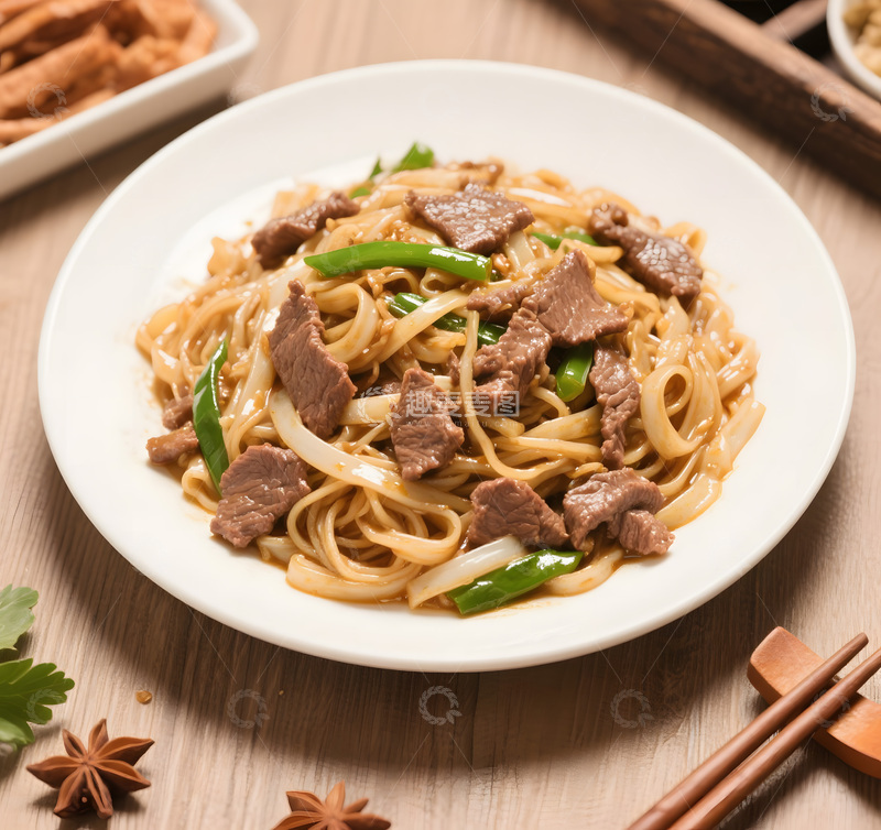高清大图下载【趣麦麦图】美味牛肉炒河粉