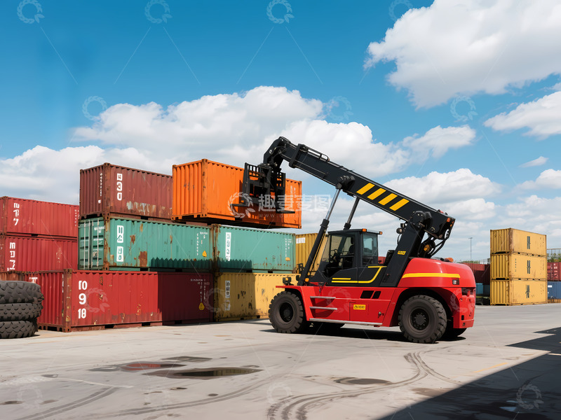 高清大图下载【趣麦麦图】货运叉车码头集装箱摄影图