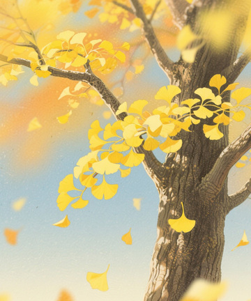 立秋银杏林插画背景素材