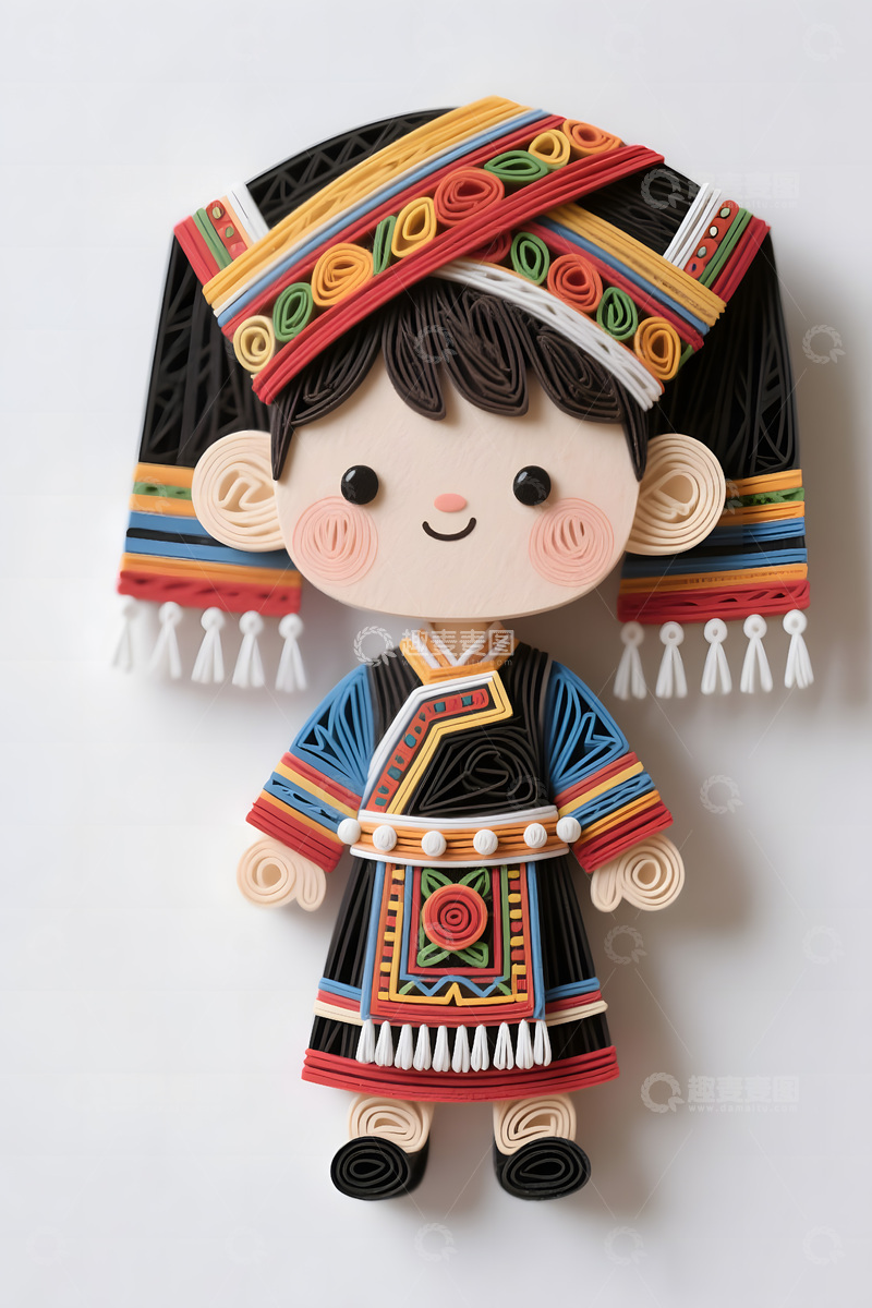 壮族小姑娘布艺艺术插画