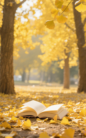 银杏林间书景插画素材