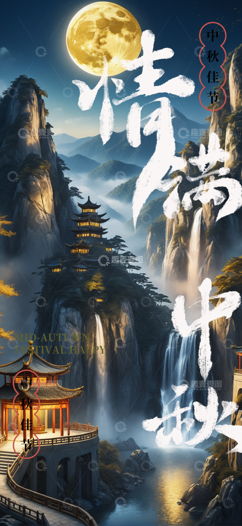 源文件下载【趣麦麦图】-节日中秋团圆月饼海报12345