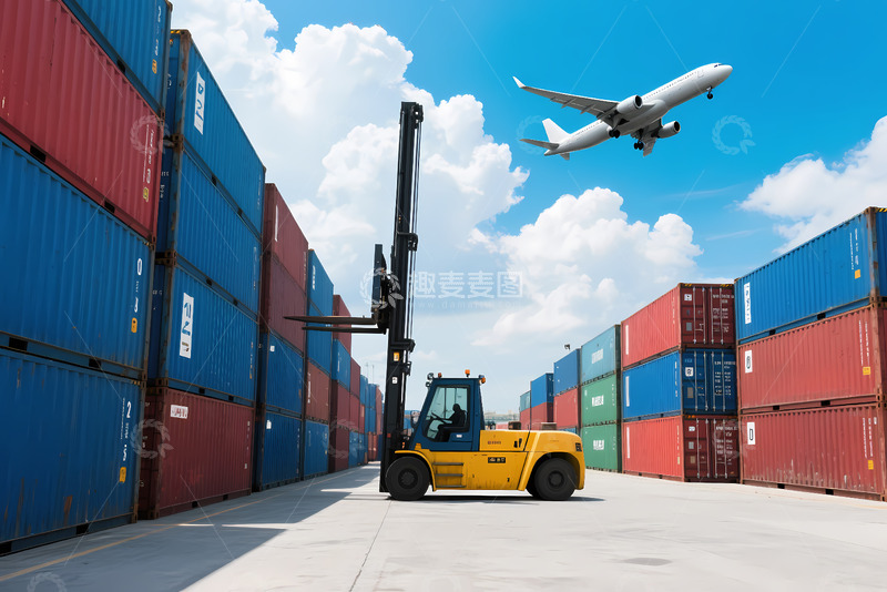 高清大图下载【趣麦麦图】叉车集装箱物流货运摄影图