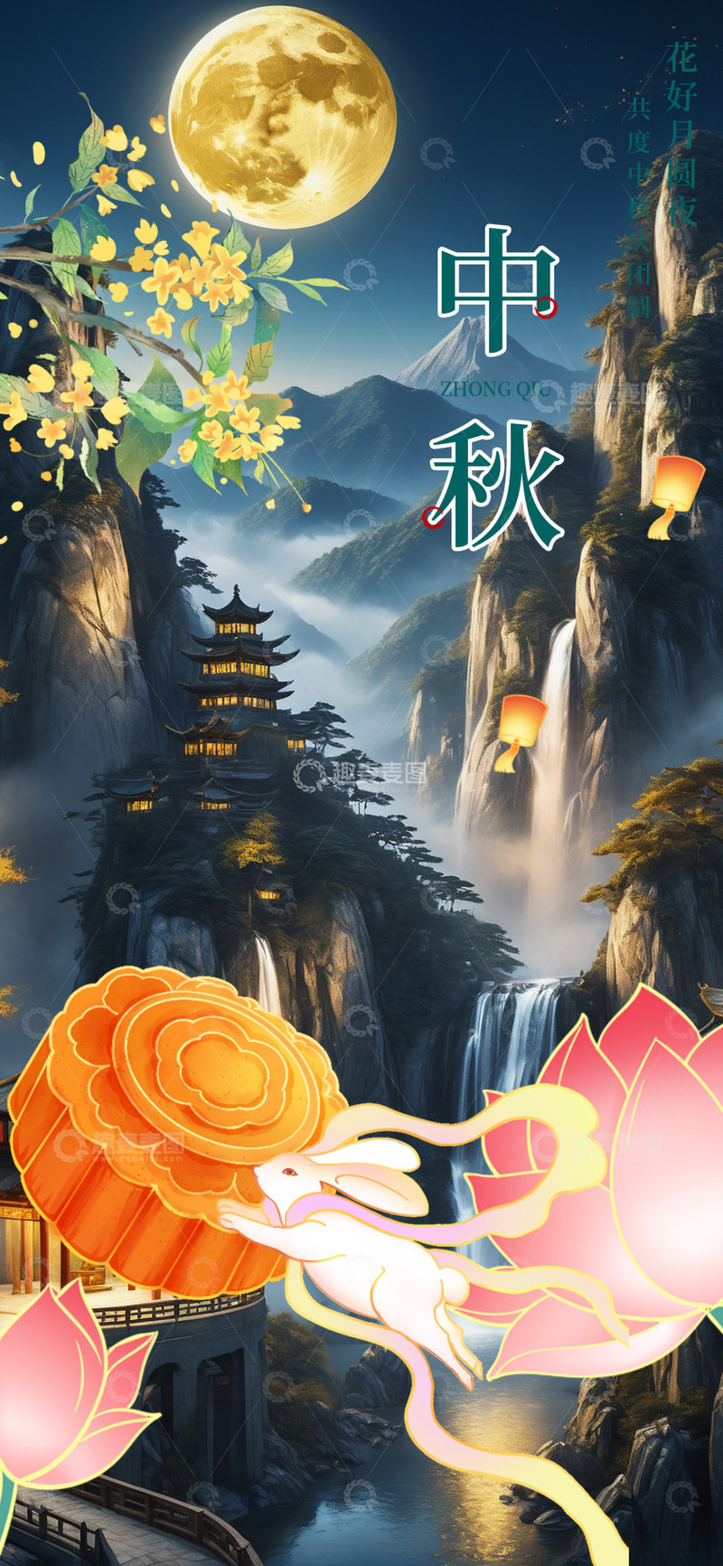 源文件下载【趣麦麦图】-节日中秋团圆月饼海报123456