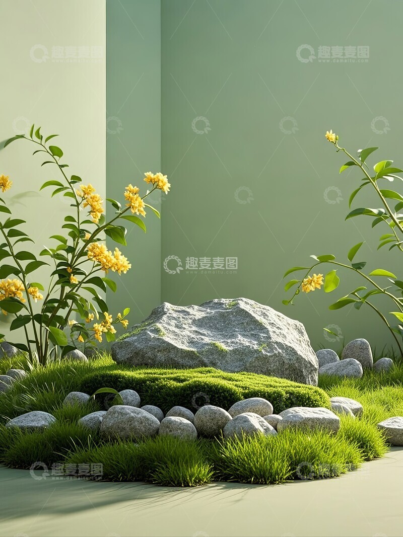 高清大图下载【趣麦麦图】绿色植物电商产品展台背景