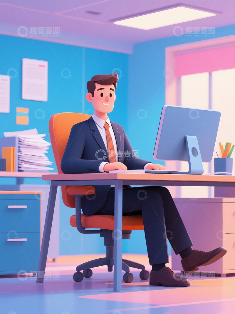 高清大图下载【趣麦麦图】办公室电脑前工作的商务男性