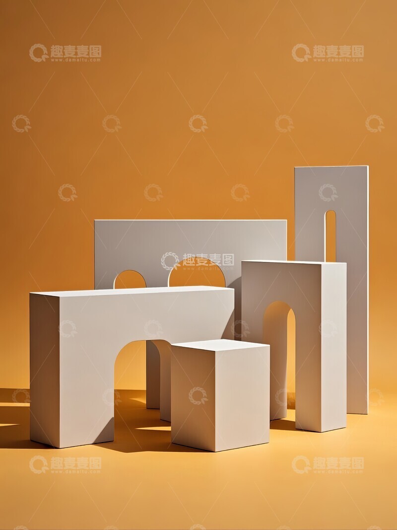 高清大图下载【趣麦麦图】橙色墙面石膏摆台电商背景