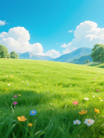 卡通蓝天草地野花背景1