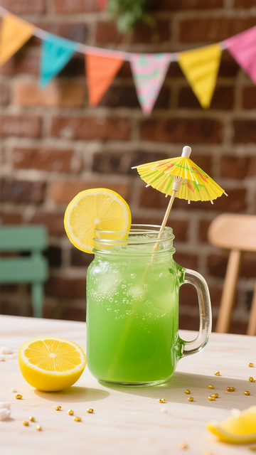 饮品饮料梅森罐盛青柠气泡饮插小纸伞