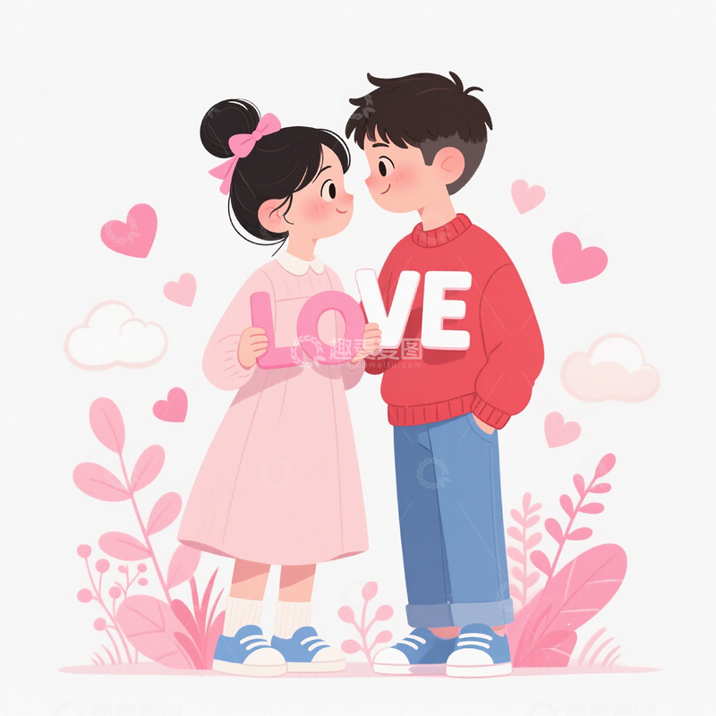 高清大图下载【趣麦麦图】手绘风情侣插画矢量素材同执LOVE传情
