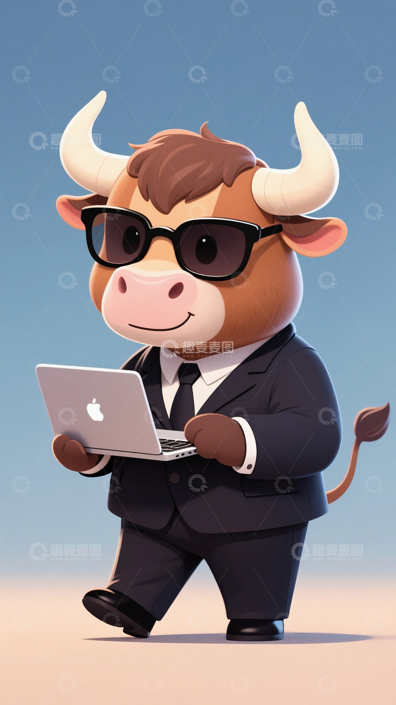 高清大图下载【趣麦麦图】动物拟人职业白领牛先生