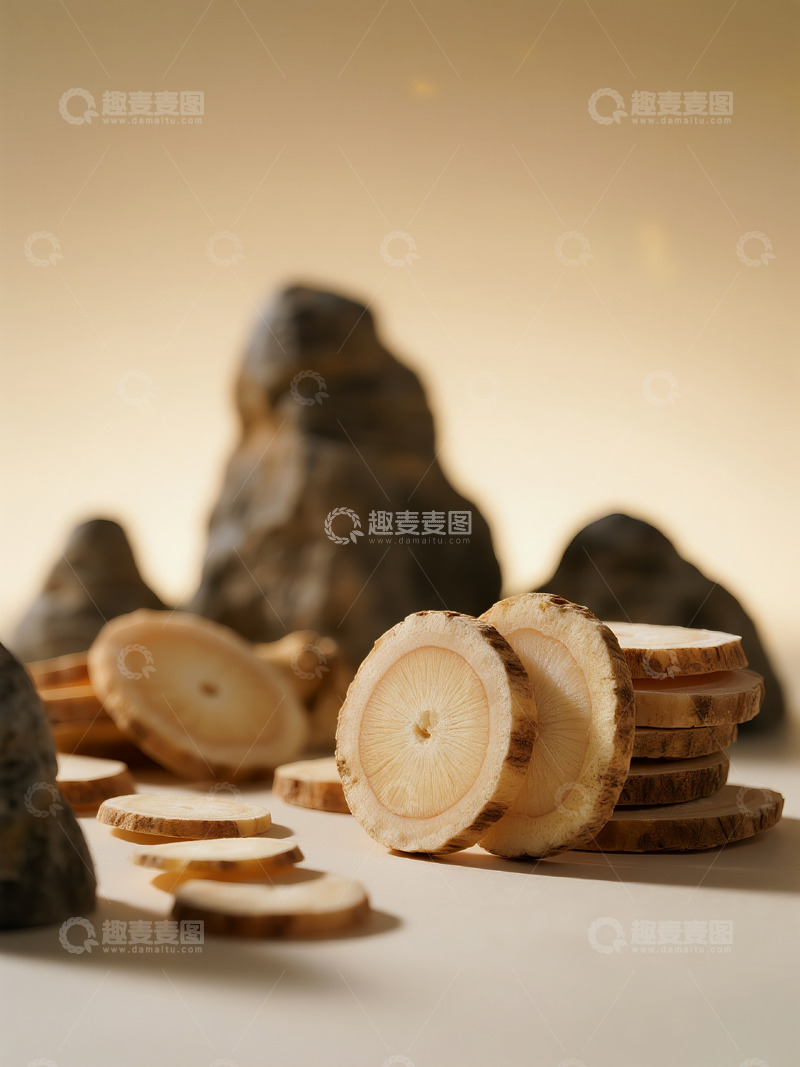 高清大图下载【趣麦麦图】西洋参切片堆叠摆放素材
