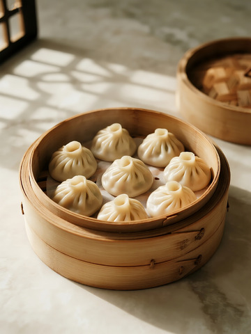 中式美食小笼包蒸笼食物商业照片