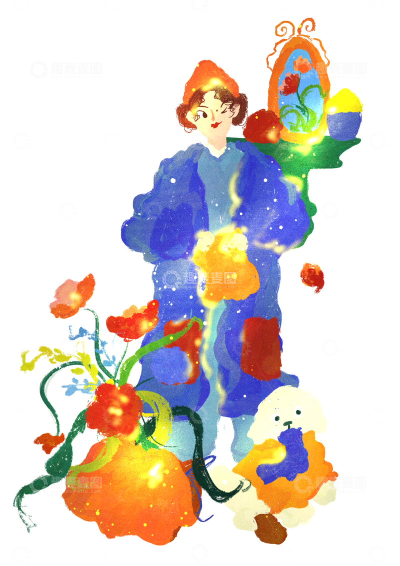 原创治愈插画作品素材人物插画