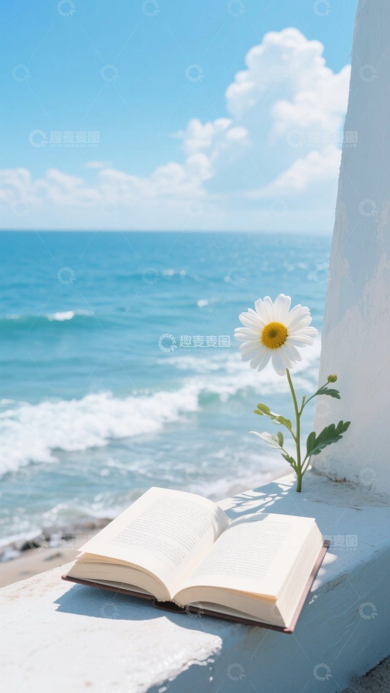 高清大图下载【趣麦麦图】蓝天白云鲜花治愈系风景窗户美景